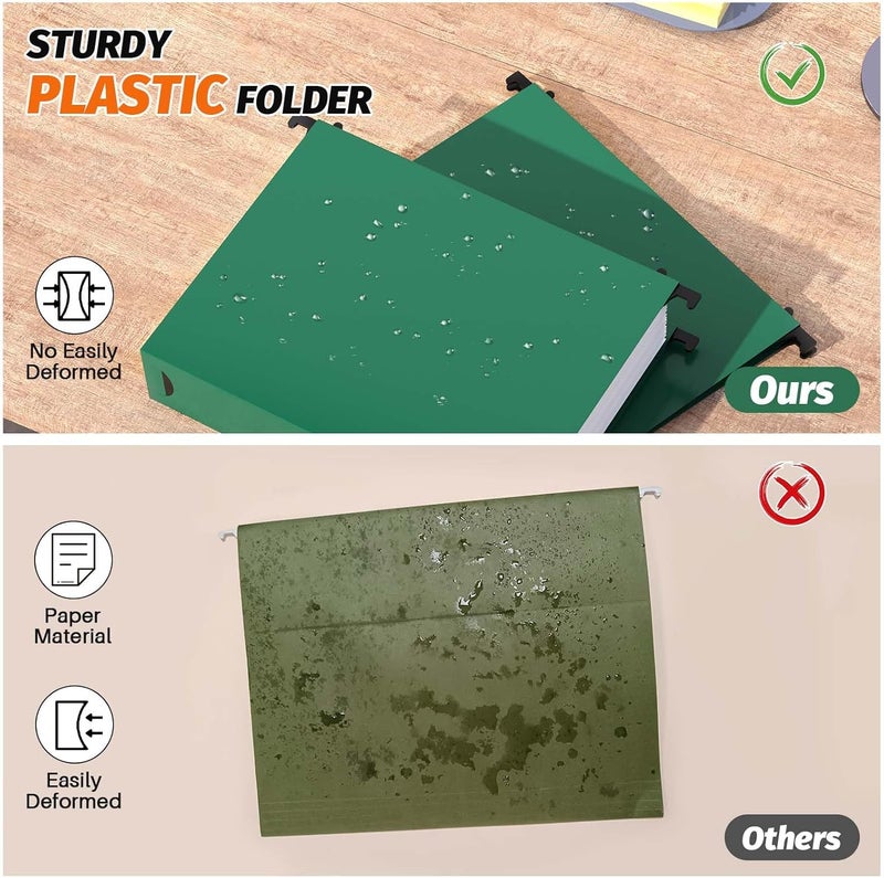 SHUTEX Extra Capacity Plastic Hanging File Folders,12 Pack Reinforced Hang Folder,Heavy Duty 2 Inch Expansion,Plastic Filing Cabinet Folders,Letter Size,Designed for Bulk Files, Medical Charts (Green) - Image 2